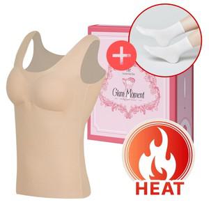 기모 나시 스킨핏 히트 브라탑+스킨핏 골지양말 1매 캡 내장 브라 런닝 겨울