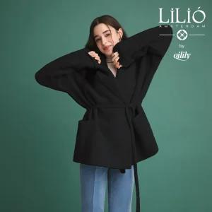 by 오일릴리 (24FW) 폭스 울 블렌디드 숄카라 니트 코트