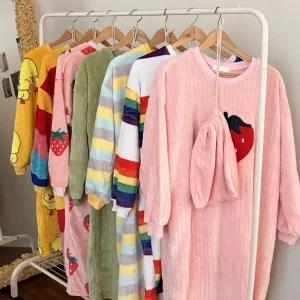 여성 극세사 빅사이즈 밍크 원피스 파자마 여자 겨울 수면잠옷