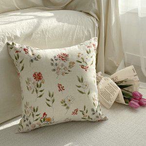 [한스갤러리] 린넨 플라워 쇼파 쿠션 소파 방석 쿠션 커버 45x45
