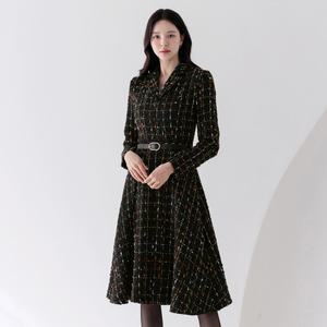 [시크라인] (~XXL까지) 킨토아 플레어 트위드 벨트 원피스 겨울 오피스룩 하객룩 연말룩 모임룩 파티룩 빅사이즈