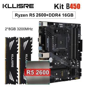 Kllisre amd ryzen B450 키트, 5 R5 2600 cpu DDR4 16GB (2x8GB) 3200MHz 메모리, B450M AM4 마더보드