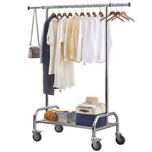 옷을 걸 수 있는 LiaMee 헤비 듀티 의류 랙, 바퀴에 조절 가능한 롤링 상업용 의류 레일, 옷장 정리를 위한 무료 스탠딩 표준 막대 및 선반, 크롬 도금