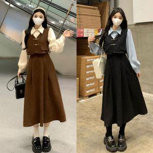 여자 겨울 원피스 하객 빅사이즈 추동 프렌치 빈티지 콜라보레이션 바캉스 투피스 모직 코듀로이 ST4