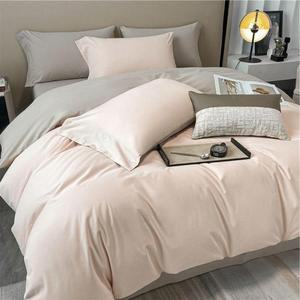 호텔 침실인테리어 이불커버+매트커버+베개커버 핑크+그레이 Q/K 3종 세트 침구 순면