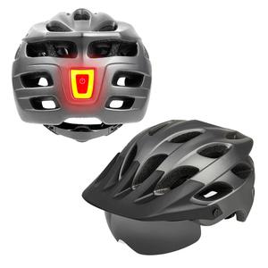 LED 자전거 헬멧 MT-97 경량 안전모 c-type 충전 후미등 라이트 고글 그레이