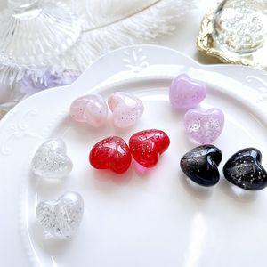 [2개]관통형 21mm 세로형 통통 반짝이 하트 5종 3-505-11 아크릴비즈 키링재료