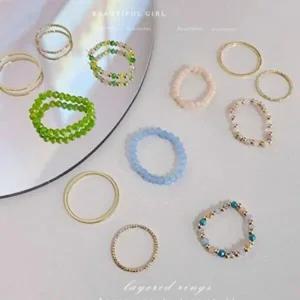 4개세트 베이직 비즈 원석 반지세트 올데이 레이어드-WFH50HW