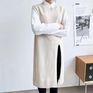 고품질 여성 겨울 데일리 캐주얼 트임 롱 니트 원피스 블랙롱원피스 (WFHUQU9)