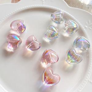 [2개]관통형 21mm 세로형 통통 투명 무지개 하트 2종 3-505-14 비즈재료