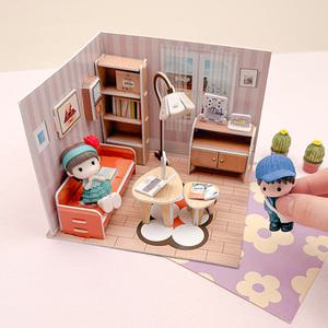 [문구티쳐] 토단 (TD) 3D 입체 종이 퍼즐 미니스토어 (거실) 1인세트 DIY 장식소품 인형집 퍼즐놀이 학습교구활동 만들기수업