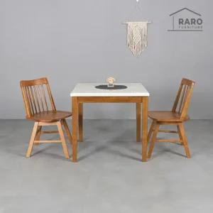 라로퍼니처 알토 800 천연 대리석 2인 원목 회전의자 식탁 세트  식탁+의자2)