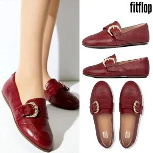 [핏플랍] Dynamicush 리스벳 크록 로퍼 레드 레더 여성 신발 AK5-790