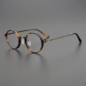 일본식 수제 초경량 베타티타늄 안경테 둥근 반뿔테 호피 안경