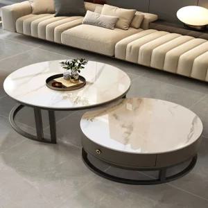 원형 쇼파테이블 대리석 무늬 유리 탁자 투명 서랍 거실 테이블