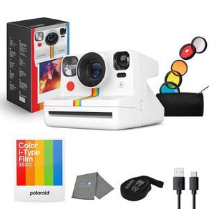 폴라로이드 나우+ 2세대 즉석 카메라, 화이트, 블루투스 나우 플러스 필름 5피스 렌즈 필터 키트 및 파우치, 8컬러 필름, i-타입 600필름과 호환되며 클리닝 천이 포함되어 있습니다