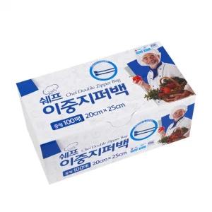 지퍼백,위생백,지퍼,슬라이딩,비닐,봉투,봉지,밀폐,보관,가성비 중형 이중 20x25 쉐프 지퍼백 100매