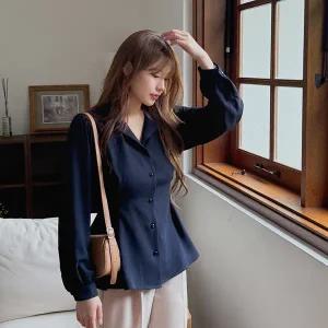 [빅사이즈]이블렛 퓨브엔 페플럼 버튼 블라우스 제이스타일