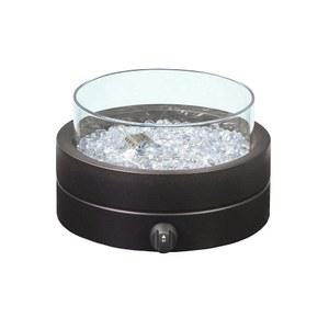 아마존 베이직 14인치 원형 프로판 파이어 피트, 유리 돌이 있는 9000 BTU 휴대용 테이블탑 벽난로, 야외 파티오 테이블 및 캠핑에 적합한 우산 구멍,