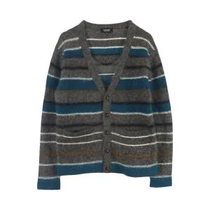 커스텀멜로우 (MEN - XL) 울 블렌드 스트라이프 니트 가디건