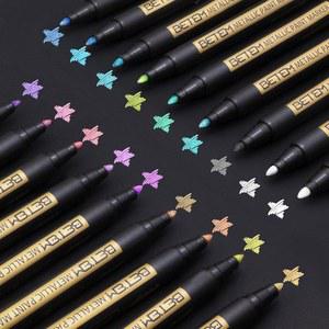 베템 메탈릭 페인트 마커, 18가지 색상의 블랙 페이퍼용 아크릴 마커 2mm 미디엄 팁 스크랩북, 록 페인팅, 인사말 카드, 사진 앨범, DIY 아트 크래프트용 글리터