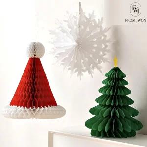 크리스마스 천장 장식 산타 모자 트리 눈꽃 입체 모빌 벽 걸이 오너먼트 소품 꾸미기