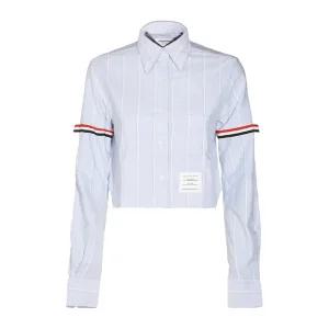 스트라이프 밴드 크롭 버튼 프런트 셔츠 FLL183O F0660415