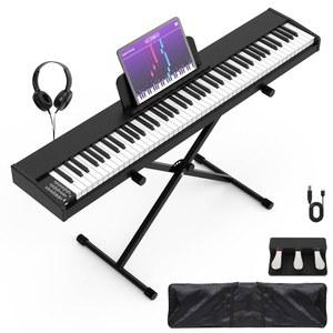 88 키 디지털 피아노 키보드, 풀사이즈 가중 해머 액션 일렉트릭 키보드 피아노, 200 리듬, 톤, 스탠드가 있는 트리플페달, 헤드폰, 휴대용 가방