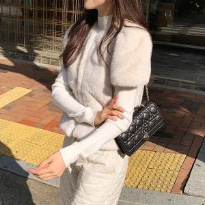 [미나그램] 사라 반팔 퍼프소매 퍼조끼자켓