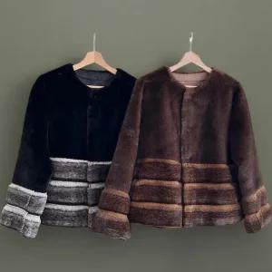 여성 겨울 배색 인조밍크 모임용 털코트 속가죽 자켓