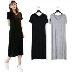 온나핏 검정원피스 반팔원피스 회색원피스 롱롱원피스