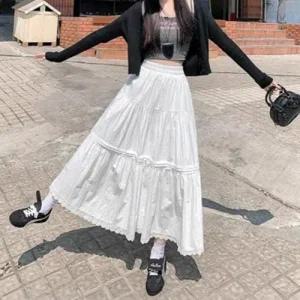 심플 데일리 레이스 캉캉 플레어 롱스커트 WFJD62N