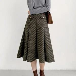 [다잇템] 여자 기모치마 격자 백밴딩 FW 컷아웃 후레아 롱스커트_23705805_588872