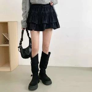 [신세계라이브쇼핑][옷자락] 여성 캐주얼 벨벳 캉캉 플리 밴딩 미니 스커트