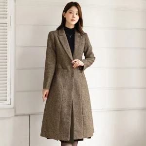 [시크라인] (~XXL까지) 로에나오 헤링본 플레어 롱 코트 겨울 하객룩 오피스룩 모임룩 격식룩 연말룩 빅사이즈