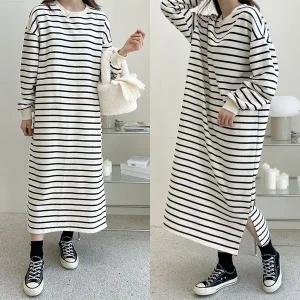 기모 단가라 옆트임 박시 롱원피스