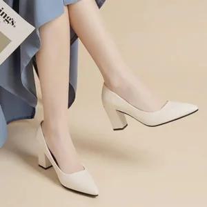 [SWB754A]세련된 베이직 구두 뾰족 펌프스 통굽 힐