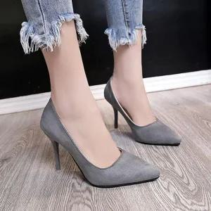 [SWA48A7]스웨이드 블로퍼 뾰족코 펌프스 하이힐