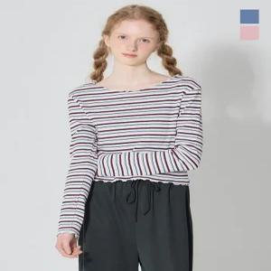 [더블유스탠다드(W STANDARD)] 물결 단가라 크롭 티셔츠