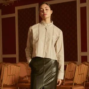 [골라(GOLA)] 면 100%우먼 스트라이프 크롭 셔츠