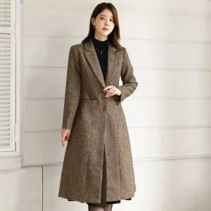 XXL까지) 로에나오 헤링본 플레어 롱 코트 겨울 하객룩 오피스룩 모임룩 격식룩 연말룩 빅사이즈