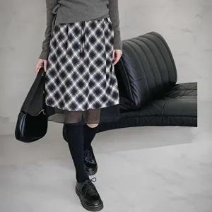 [옷자락]여성 키치무드 체크 쉬폰 레이어드 미니스커트