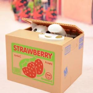 스토리빙 동전먹는 고양이 저금통 스트로베리비밀금고 지폐 상자 인테리어 어린이 미니 현금보관함 가정용