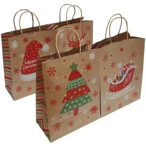 산타종이쇼핑백 10개/어린이 초등 유치원 성탄 크리스마스선물 상품포장 크라프트 눈사람 루돌프 종이가방