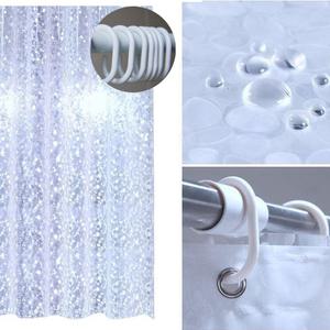 Pyunri 반투명 자갈패턴 샤워커튼 고리포함 내구성이 뛰어난 고급재질 180x180