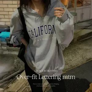 핫핑 [체형커버/캐주얼룩] 잭슨 오버핏 레터링 반집업 카라맨투맨