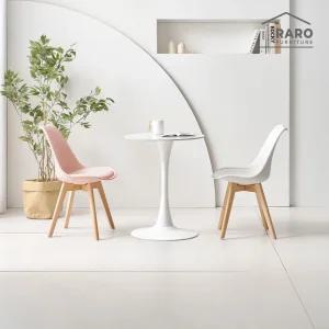 라로퍼니처 에버 600 유광 원형 포세린 세라믹 티 테이블 식탁 세트 (식탁+의자2)