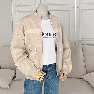 [신세계라이브쇼핑][샵앤] FW 신상 여성 배색 블루종 봄버 집업 가디건 점퍼 BONG-WJP-3945-베이지