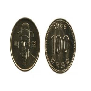 현행주화 100원주화 1988년 미사용