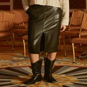 [원더플레이스][골라(GOLA)] 더블유 가죽 우먼 롱스커트